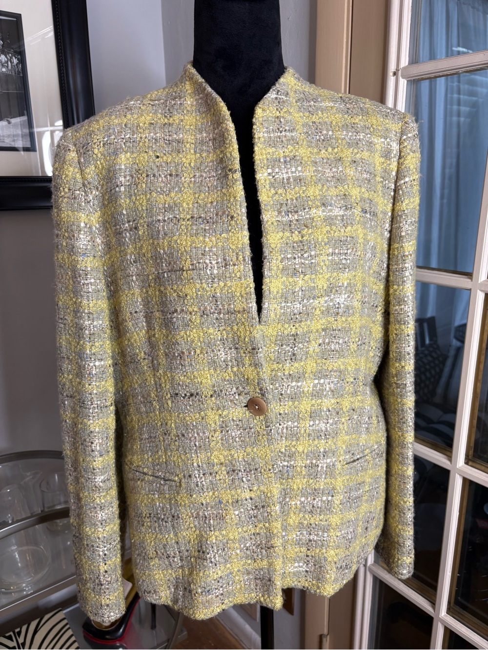 Talbots Women's Yellow Plaid Tweed Jacket